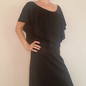 Vintage 70s Formal Angel Sleeve Maxi Dress Straight Black Small